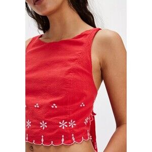 Free People Kayla Solid Embroidered Cropped Blouse Top Floral Cotton XS 279807